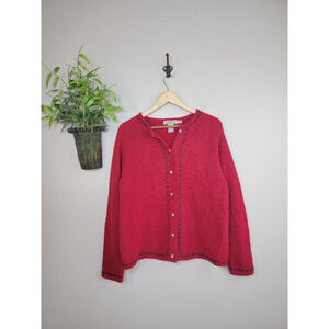 Vintage AKA Eddie Bauer Boiled Wool Button Up Cardigan Sweater Red Long Sleeve L